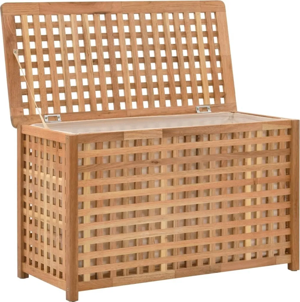 vidaXL Coffre à linge en noyer massif 77,5x37,5x46,5 cm avec couvercle