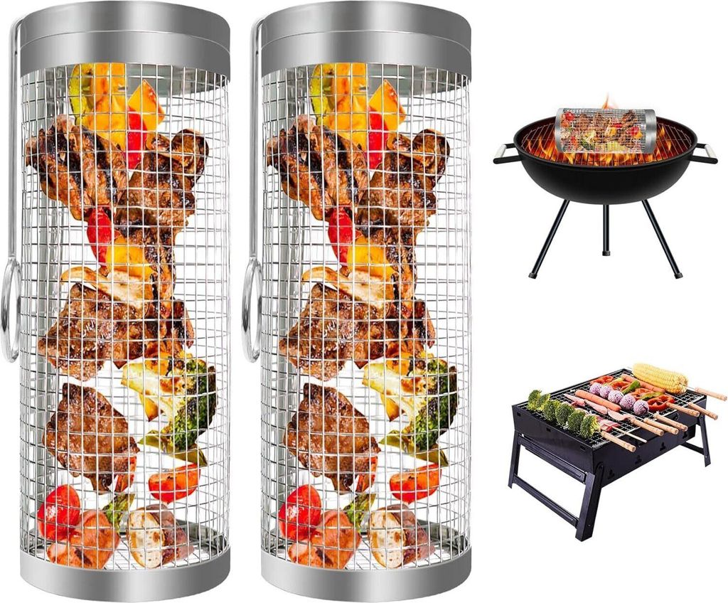 2 Stück rollender Grillkorb, Edelstahl-Rollgrillkorb, Produktbild 