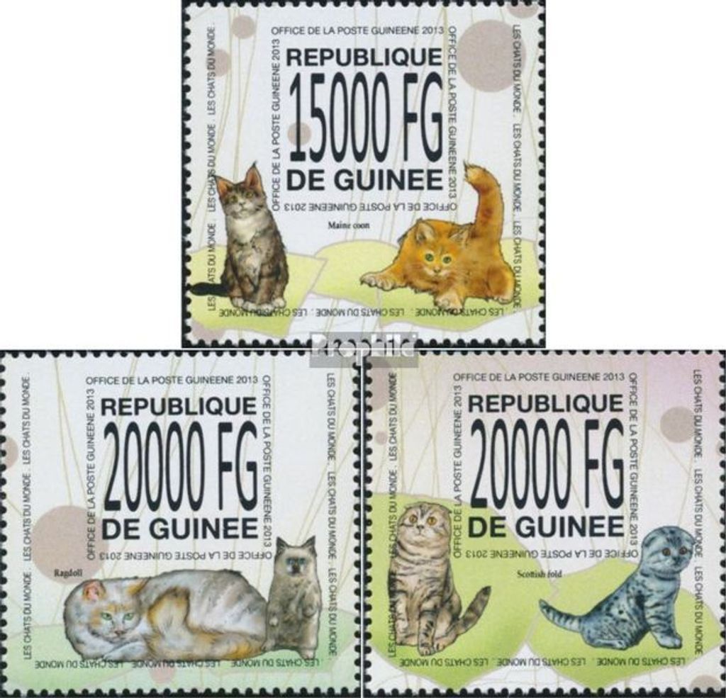 Briefmarken Guinea 2013 Mi 10105-10107 (kompl. Ausgabe) postfrisch Katzen