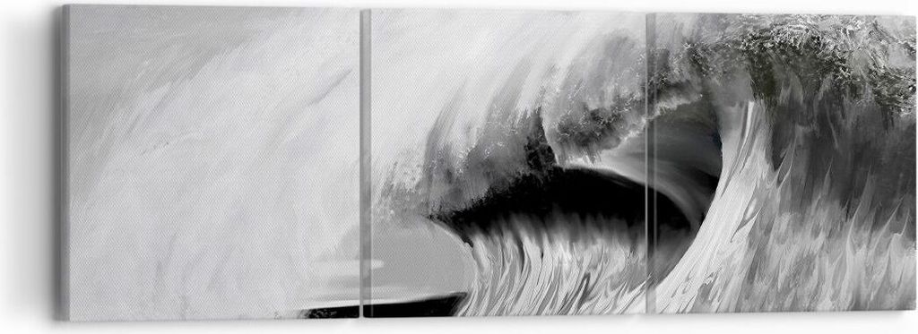 Bild auf Leinwand - Leinwandbild - 3 Teile - Welle Zeichnung Schwarzweiß - 90x30cm - Wand Bild - Wanddeko - Wandbilder - Leinwanddruck - Bilder - ...