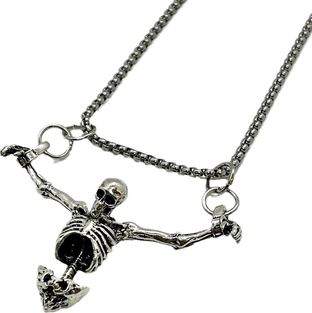 Auto-Skelett-Hängedekoration, übertriebene Gothic-Vintage-Hip-Hop-Punk-Zinklegierung-Totenkopf-Halskette, Auto-Innenraum-Rückspiegel-Skelett-Cha...