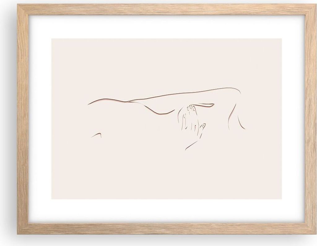 Gerahmtes Poster - Rahmen in heller Eiche - Skizze Nacktheit Frau - 40x30 cm - Wand Bild - Wanddeko - Wandbilder - Kunstposter - Wandposter - Bilde...