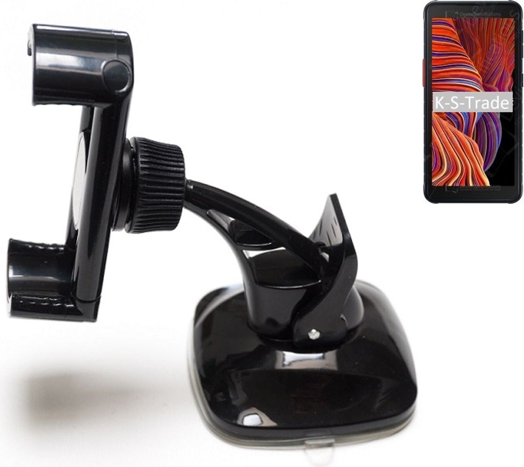 K-S-Trade kompakte Handy-Halterung Windschutzscheibe kompatibel mit Samsung Galaxy XCover 5 Armaturenbrett schwarz Autohalterung KFZ Halter