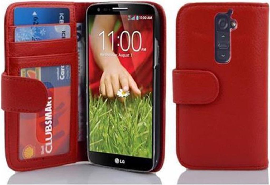Cadorabo Hülle für LG G2 in Rot Backcover Handy Schutz Hülle Book Case Booklet Kartenfächer
