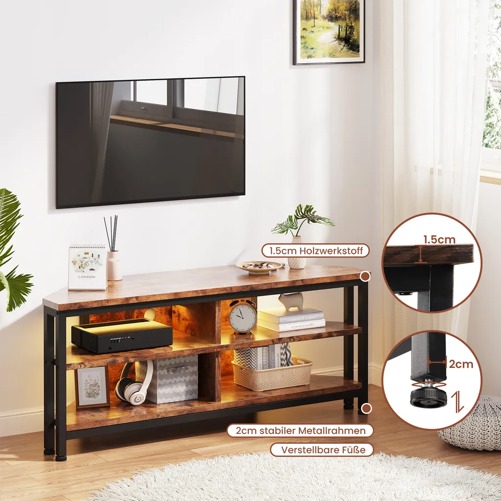 Meuble TV d'Angle LED avec Rangement Multimédia Design Lowboard 106cm