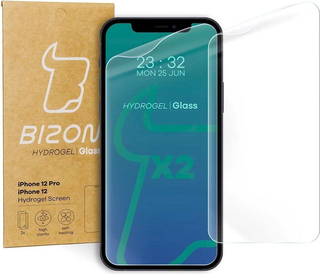 Bizon Glass Hydrogel Displayschutzfolie, iPhone 12 / 12 Pro, 2 Stück