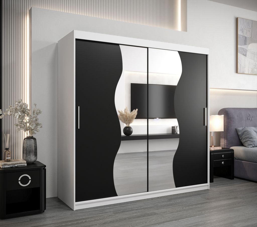 Kleiderschrank ROZALIE – Breite 200 cm, weiß / schwarz