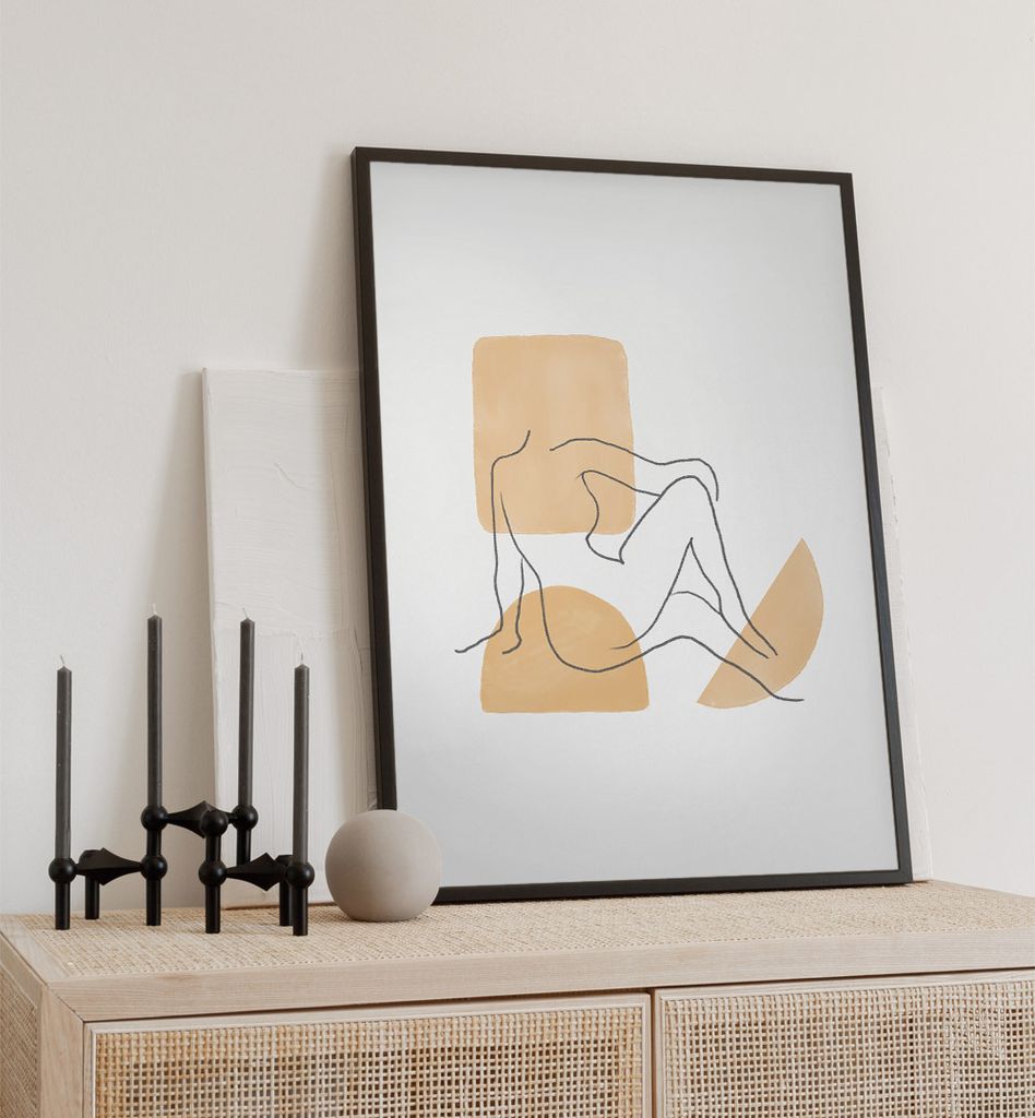 Poster Minimalistische Frau, groesse_poster:50x70 cm, groesse_rahmen:schwarz Passepartout 70x100 cm
