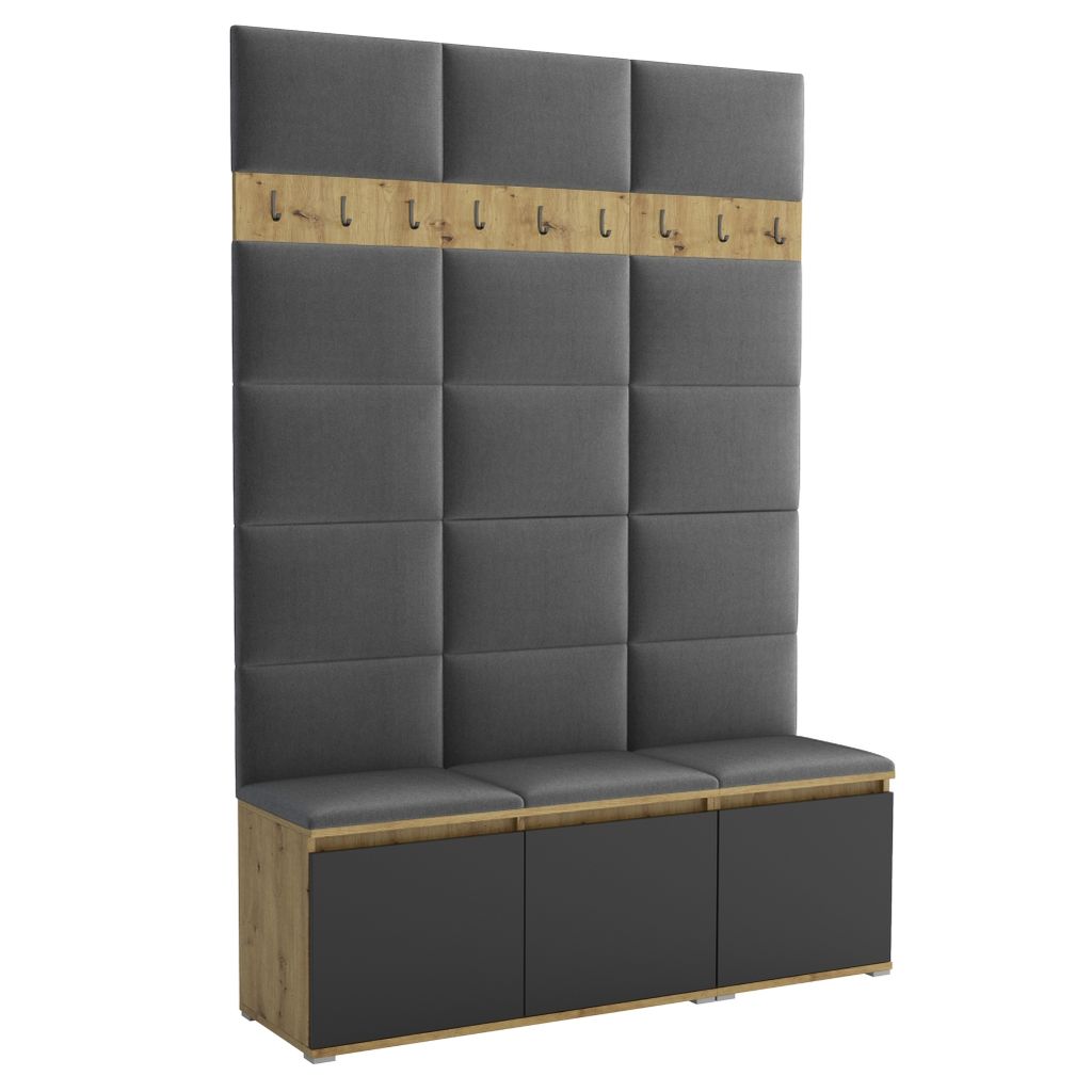 Garderobe LUTON 3 ARTISAN BLACK 15 - Farbe:Schwarz, moderne Garderobe 40x150x213cm, funktionelle Lösung für den Flur, Garderobe, Möbel für den ...