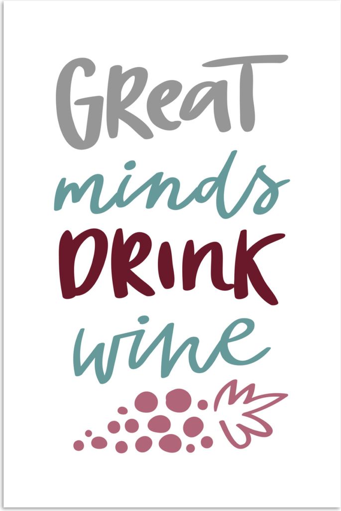 MuchoWow Poster Weinzitat "Große Geister trinken Wein" mit Trauben 120x180 cm - Kunstposter