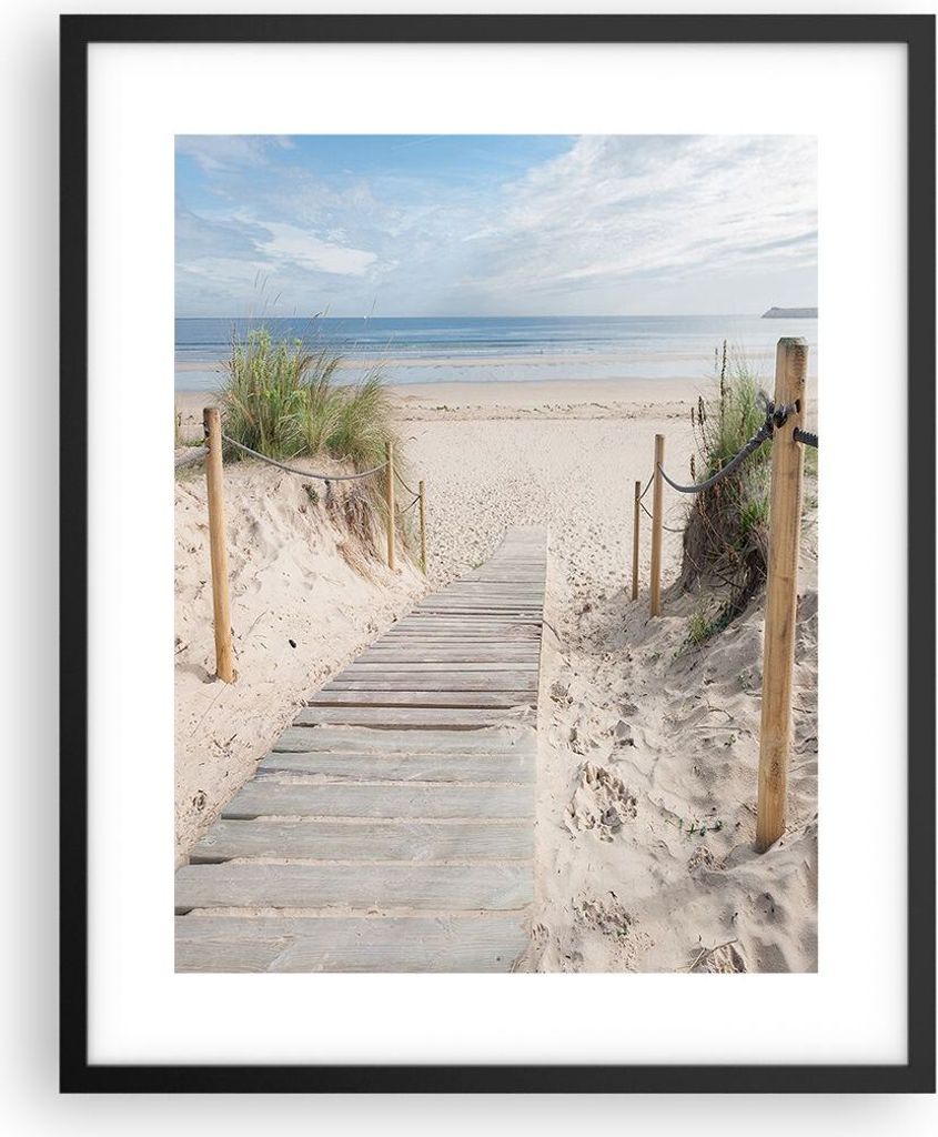 Gerahmtes Poster - Schwarzer Rahmen - Strand Düne Eintritt - 40x50 cm - Wand Bild - Wanddeko - Wandbilder - Kunstposter - Wandposter - Bilderrahme...