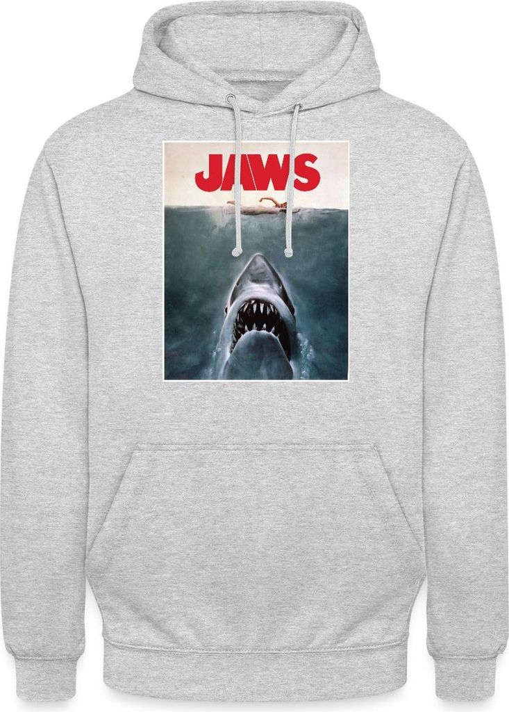Spreadshirt Der Weiße Hai Jaws Filmposter-Logo Mit Hai Uni Hoodie, L, Hellgrau meliert
