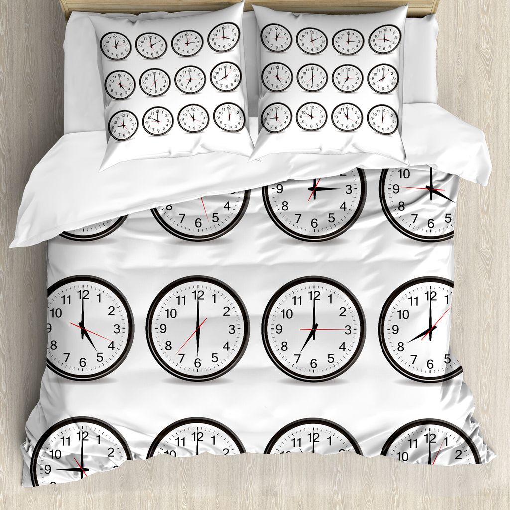 ABAKUHAUS Uhr Bettbezug, Uhren und Schwarze Zahlen, Milbensicher Allergiker geeignet mit Kissenbezügen, 155 cm x 220 cm - 80 x 80 cm, Schwarz-Weiss