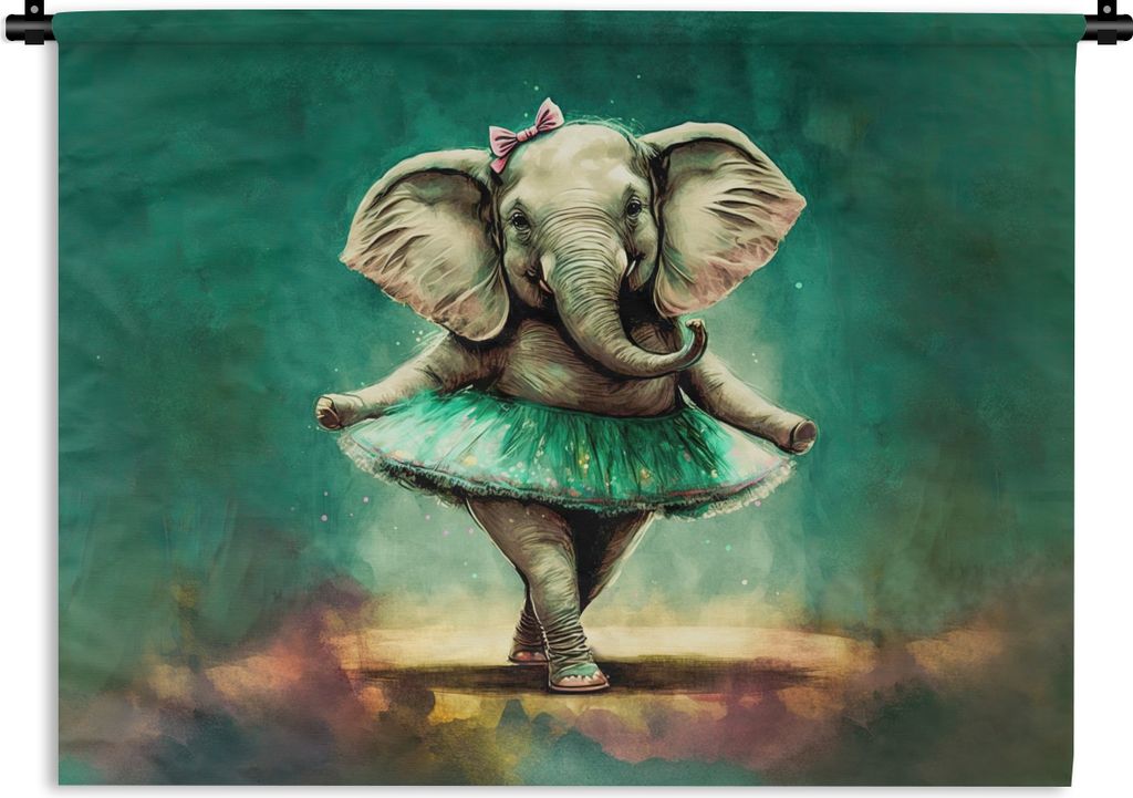 MuchoWow Wandteppich Wandbehang Elefant - Ballerina - Farbe - Bogen - Porträt - Kinder 90x67.5 cm Tapisserie Dekoration Wandtuch - Fototeppich -...