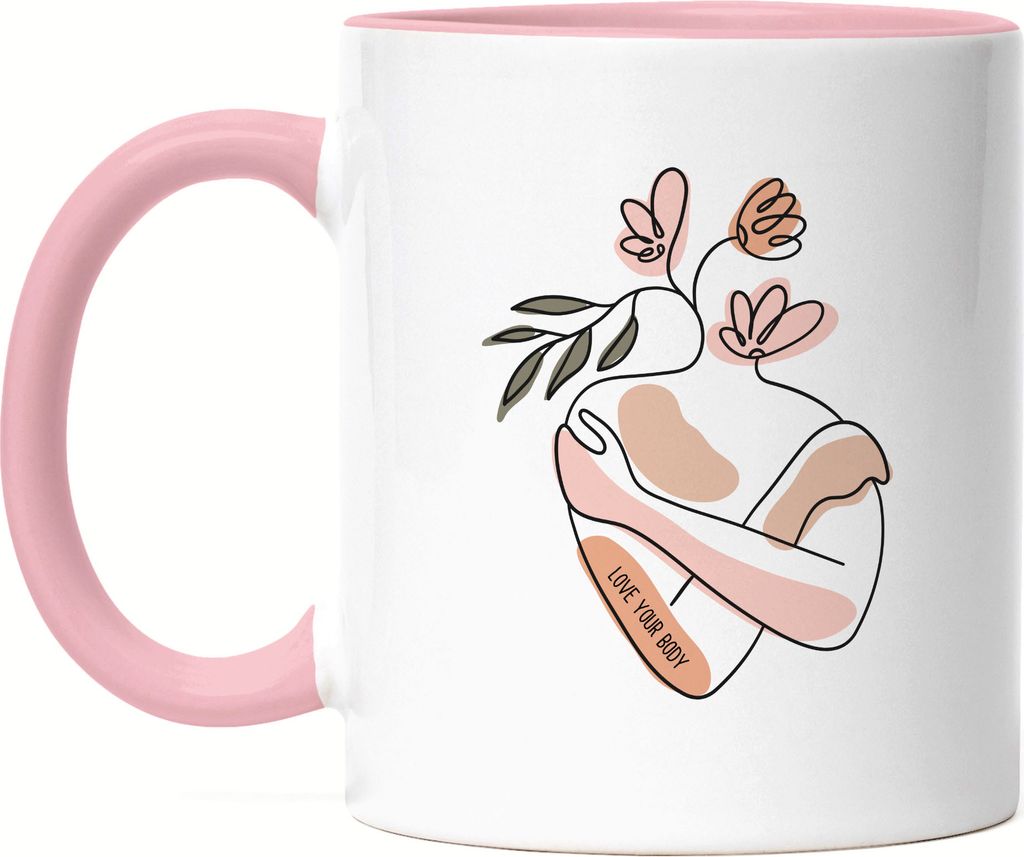 Love Your Body Tasse Rosa Mit Spruch Body Positivity Mental Health Frauentag Positives Denken