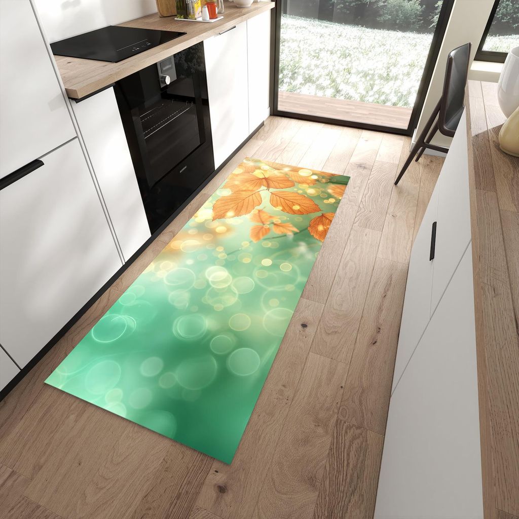 Küchenteppich 80x200cm rutschfest & abwischbar PVC Läufer - Herbstliche Blätter