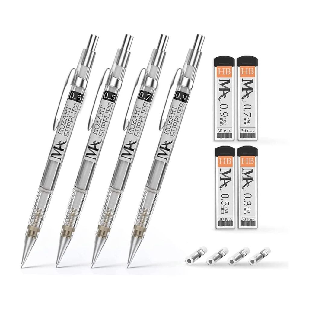 4er Set MozArt Supplies Druckbleistift mit Radiergummis & Produktbild 
