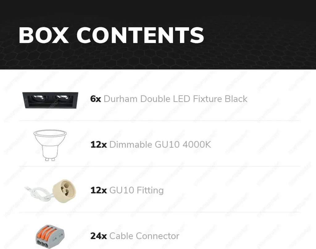 Spot LED Encastrable Carré Noir 4000K Dimmable Durham - Pack de 6 - 9