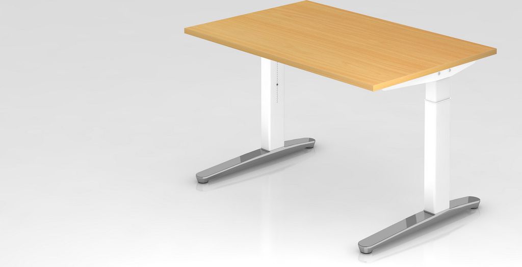 Schreibtisch Mika | Buche | Weißes Gestell poliert | BxT 120x80cm | Arbeitshöhe 65-85cm | höhenjustierbar, 1cm Raster | C-Fuß-Gestell | Rechtec...