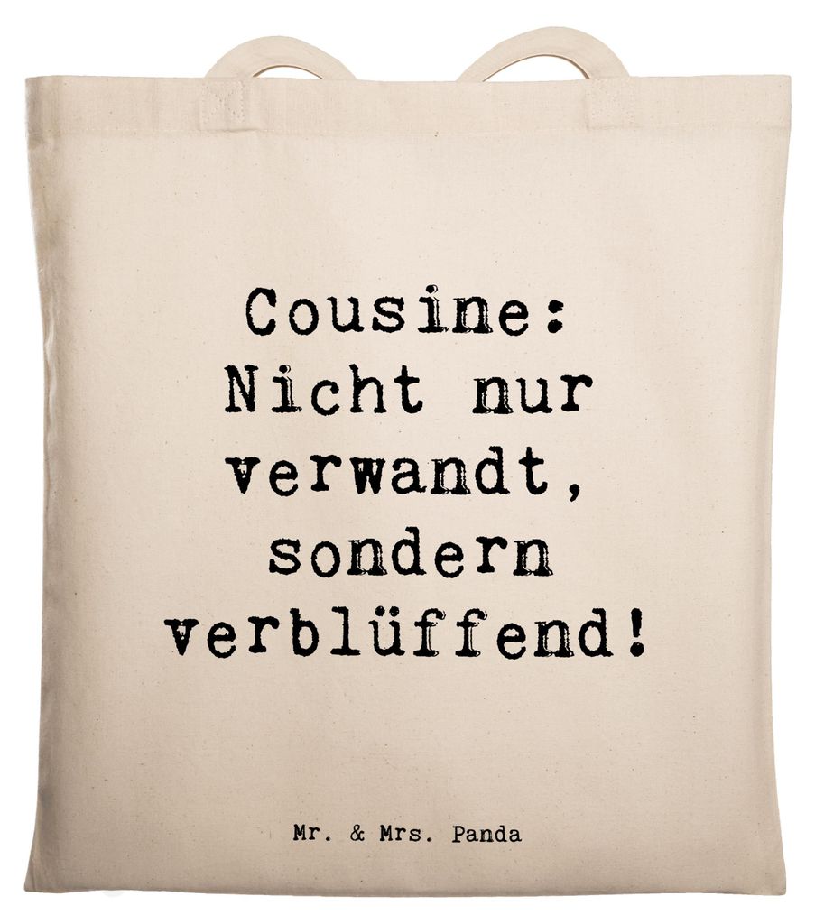 Mr. & Mrs. Panda Tote Bag Spruch Cousine Wunder - Transparent - Geschenk, Einzigartig, Jutebeutel, persönliche Erinnerungen, festivaltasche, Tasch...