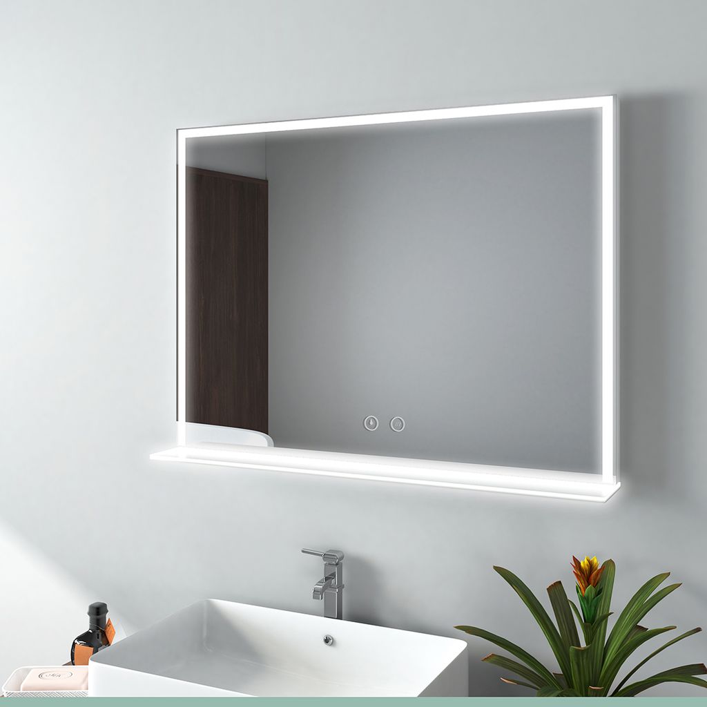 Badezimmerspiegel 80x60cm LED Badspiegel mit Beleuchtung kaltweiß Lichtspiegel Wandspiegel mit Touch-Schalter mit beschlagfrei IP44 energiesparend EMKE Badspiegel