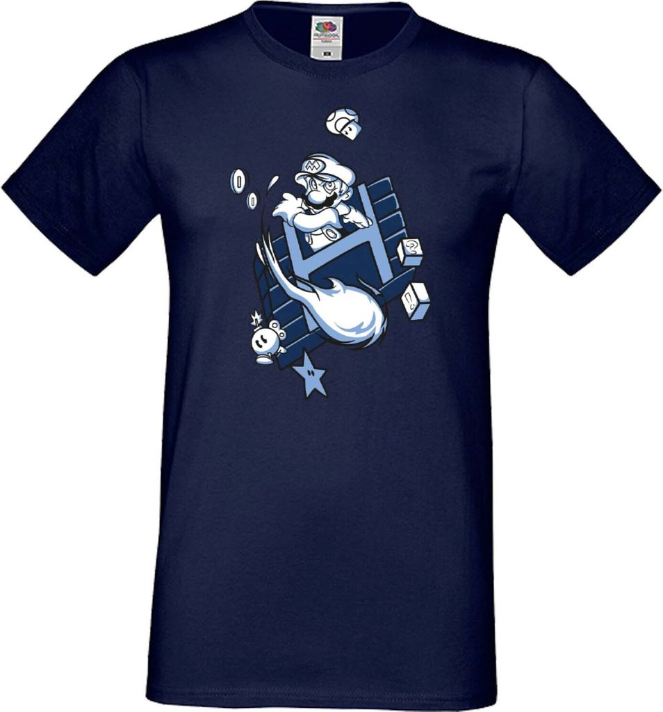 Herren T-Shirt Japan Manga Animation Comics Game Mario Fun Fire ball Var-006 Game Mario Fun Fireball, Man M / Dunkelblau