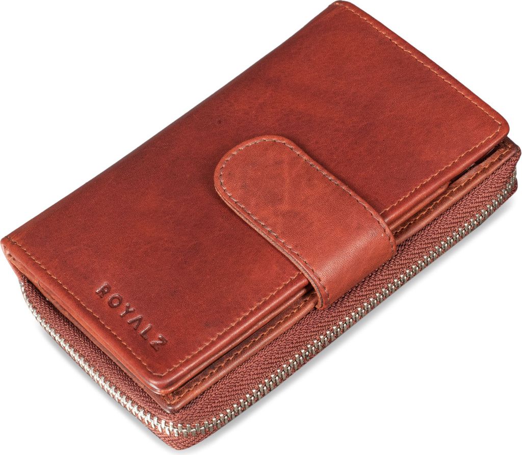 ROYALZ "Dominica" XL Echtleder Geldbörse Damen viele Fächer groß - 18 Kartenfächer RFID Blocker geschützt - Leder Portemonnaie im Vintage Design