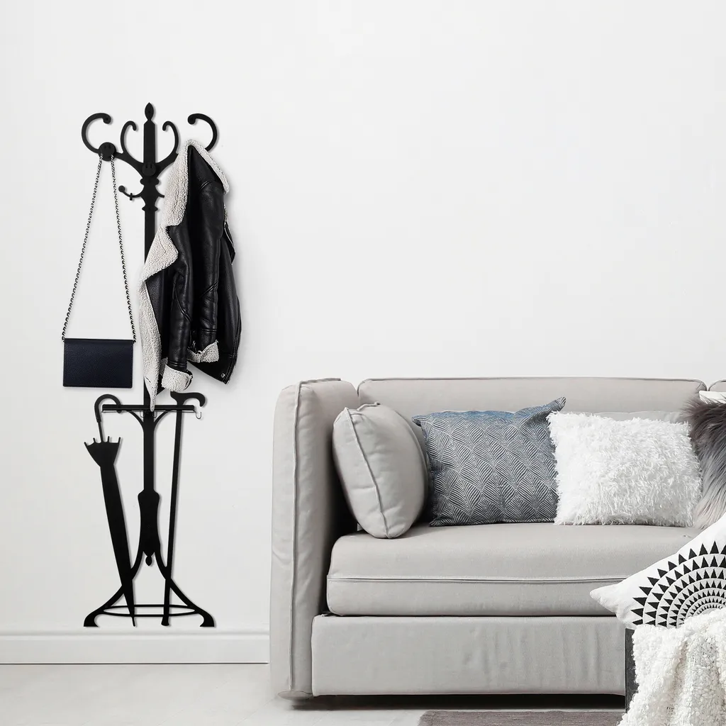 Wallity Portmanto Appendiabiti a Muro in Metallo Nero - 50x196x8 cm