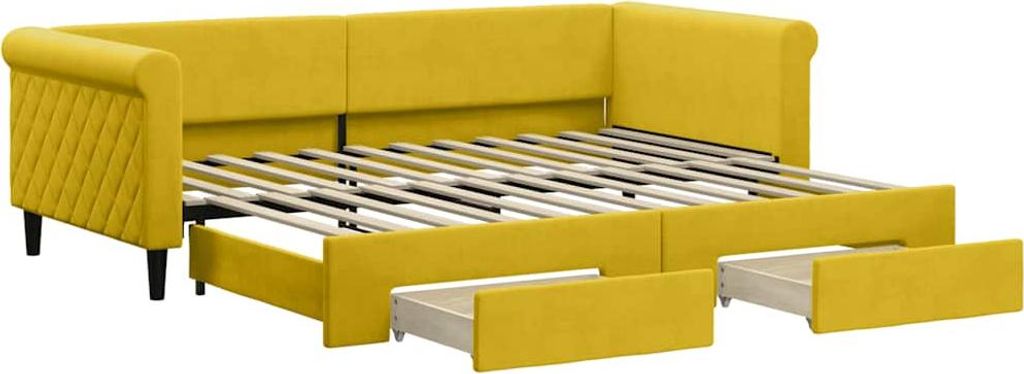 vidaXL Tagesbett Ausziehbar mit Schubladen Gelb 90x200 cm Samt