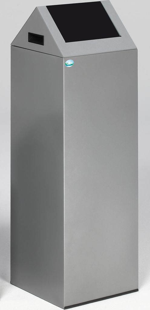 Selbstlöschender Wertstoffsammler spitz mit Einwurfklappe | 89 Liter, HxBxT 104,5x32x32cm | Verzinkter Stahl | Silber-Anthrazit