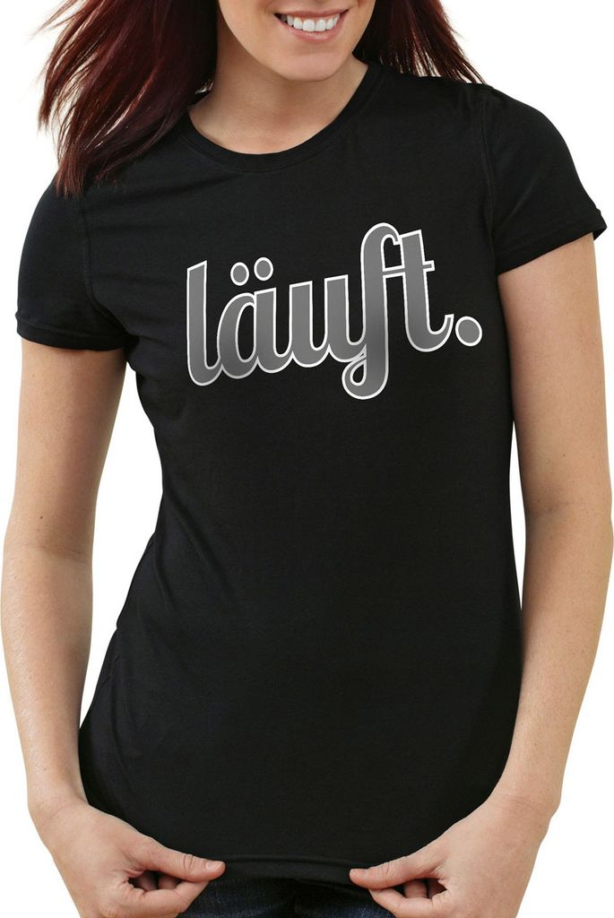 style3 läuft Damen T-Shirt Funshirt Spruchshirt Shirt, Farbe:Schwarz, Größe:2XL