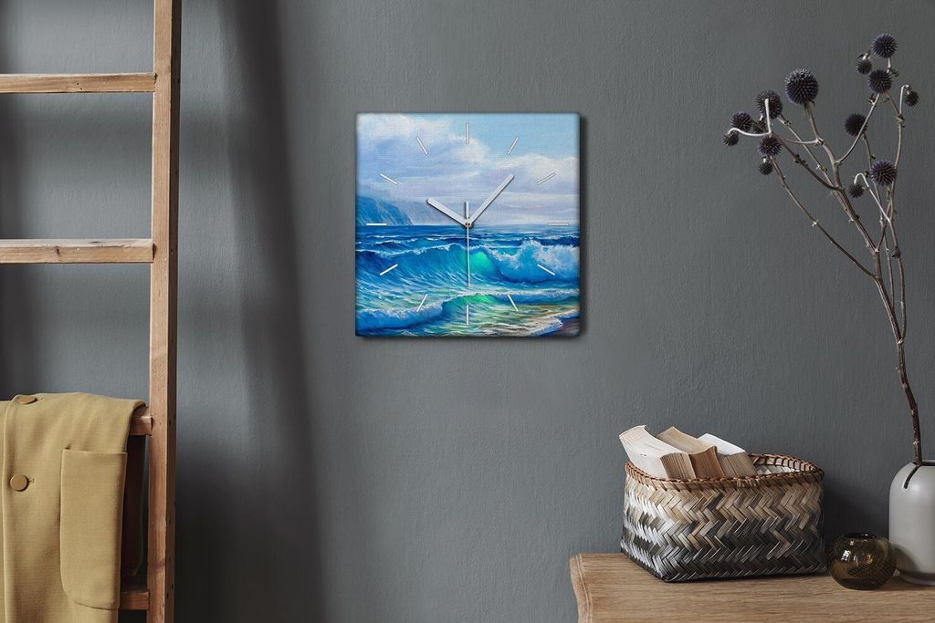 Coloray Hodiny Unikátní 30x30 cm Tiché hodiny Pro obývací pokoj a kuchyň Nástěnné hodiny Plátno Bílé ručičky hodin - Oceánské mraky