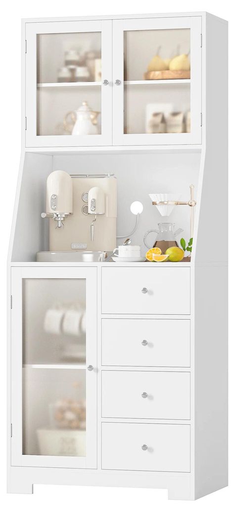 Küchenschrank - Buffetschrank mit Arbeitsplatte - 163 cm Hochschrank - Vorratsschrank mit 3 Türen & 4 Schubladen - Weiß