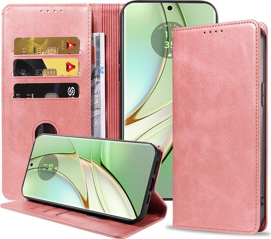 Geeignet für Motorola Edge 40 Handytasche Kunstleder mit Magnetverschluss und Kartenhalter Bookcase mit Klappe - Wallet Case mit Kartenfach - Pink...