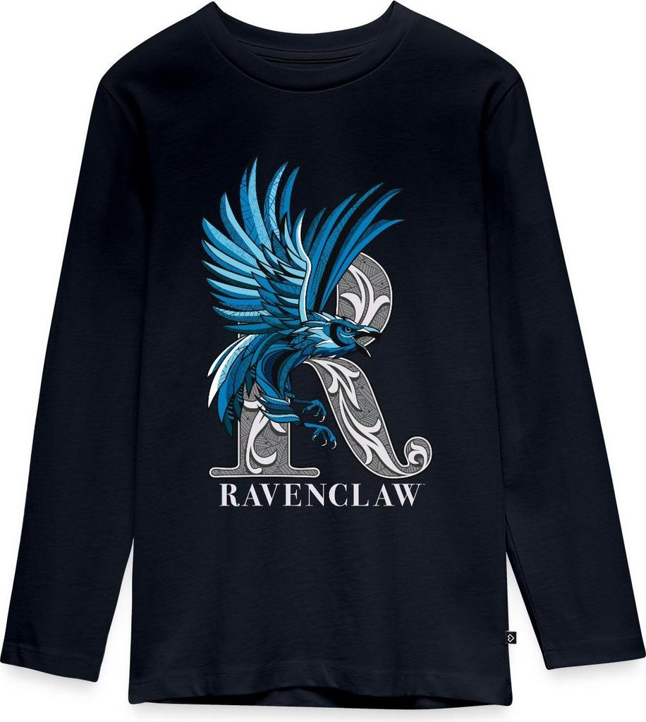 Spreadshirt Harry Potter Ravenclaw Silver Monochrom Teenager Premium Langarmshirt, 158/164 (12 Jahre), Navy