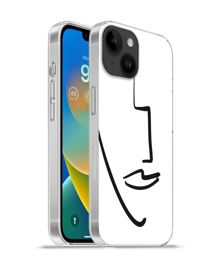 MuchoWow Handyhülle Schutzhülle Hülle für Apple iPhone 14 - Softcase Gesicht - Frau - Minimalismus Silikon Softcase Handy Hülle - Mobiltelef...
