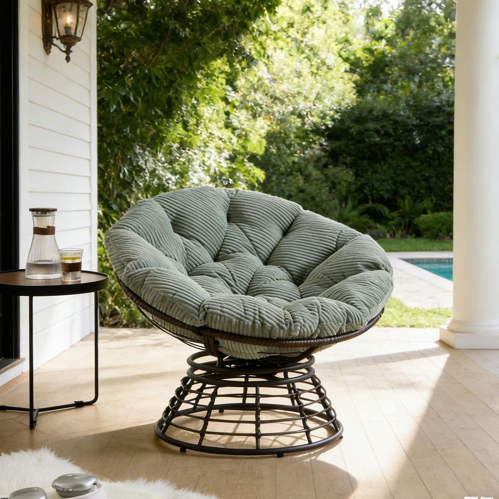 LVHOM Papasansessel 360° Drehbar, Loungesessel mit Kissen, Drehsessel mit Metallgestell, Lesesessel Cordstoff für Wohnzimmer & Outdoor, 92x67cm, ...