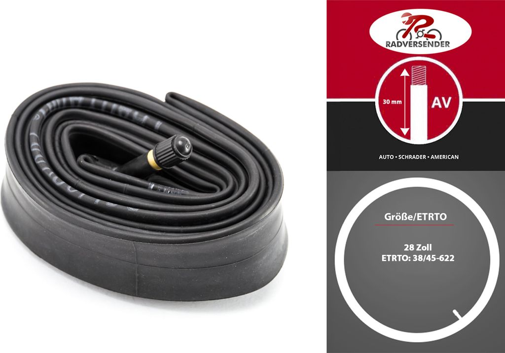 28 Zoll Fahrrad Schlauch 38/45-622 AV Auto Ventil 30mm Bike Produktbild 