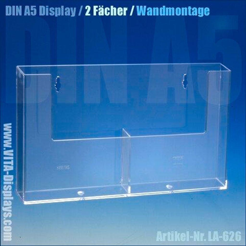 DIN A5 Prospekthalter / 2 Fächer / Wand