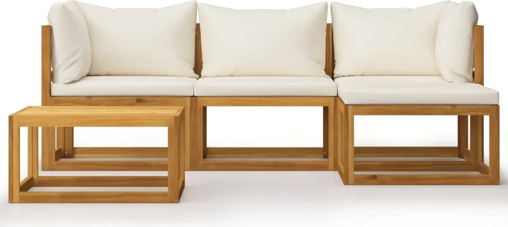 Salon de jardin vidaXL 5 pièces bois massif acacia et coussins épais