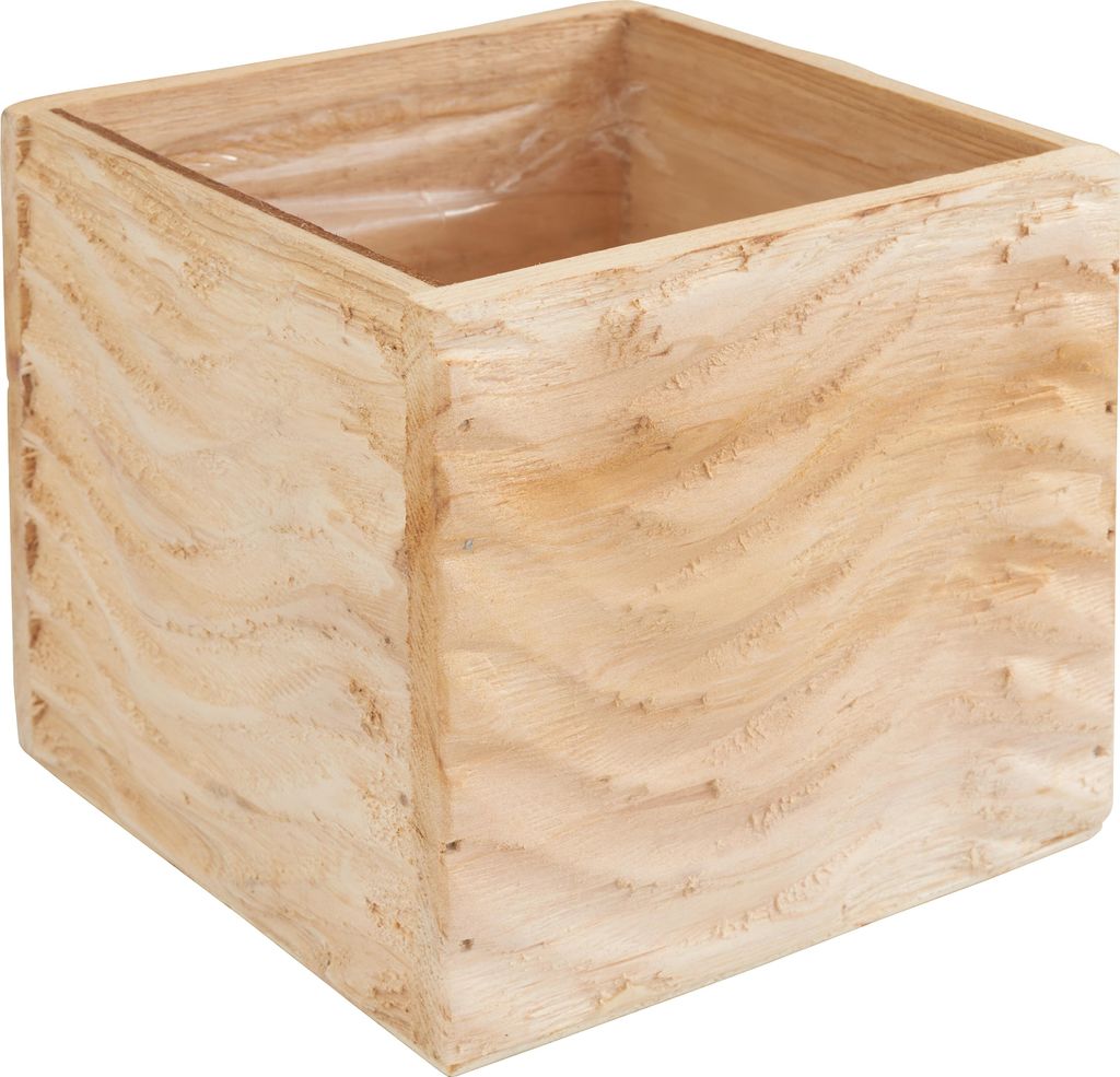 Holz Pflanzenkiste Wellig 11x11x10cm Pflanzen Deko Box Natur Look Pflanzgefäß