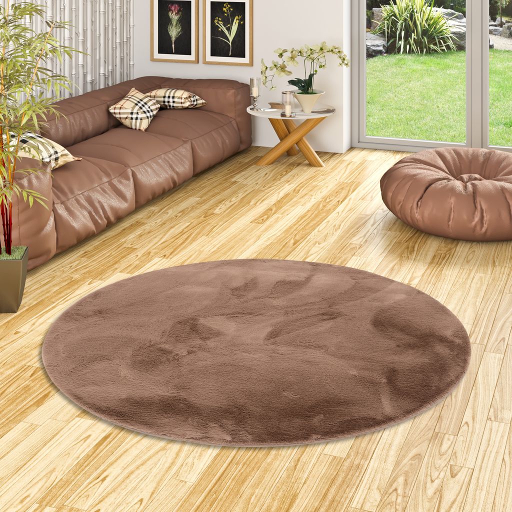 Luxus Super Soft Fellteppich Plush Braun Rund, Größe:120 cm Rund