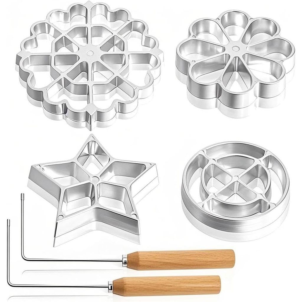 6 Stück Bunuelos Form Rosetteneisen Aluminium mit Holzgriff Produktbild 