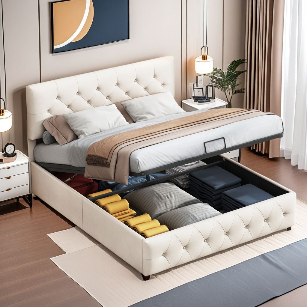 ProximaX 160x200cm Beige Polsterbett mit Lattenrost, Bettkasten, Kopfteil - Samtstoff Boxspringbett für Erwachsene & Ehepaare