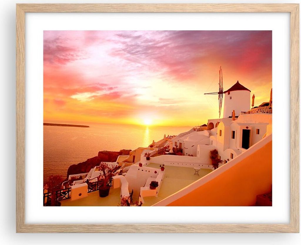 Gerahmtes Poster - Rahmen in heller Eiche - Santorini Produktbild 