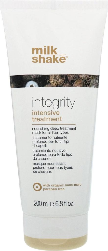 A white tube of Milk Shake Integrity Intensive Treatment hair mask.