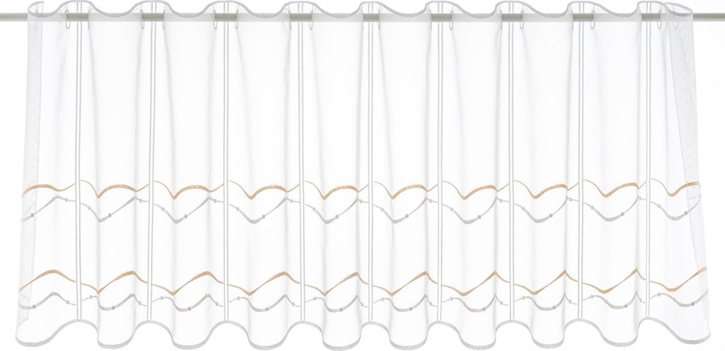 Gardinen Kranzusch Scheibengardine geschwungene Stick-Borte 45x124 cm H/B weiß orange Bistrogardine Vorhang Küche 1er Pack