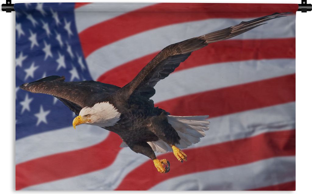 MuchoWow Wandteppich Wandbehang Amerikanischer Weißkopfseeadler vor der amerikanischen Flagge 90x60 cm Tapisserie Dekoration Wandtuch - Wandskul...
