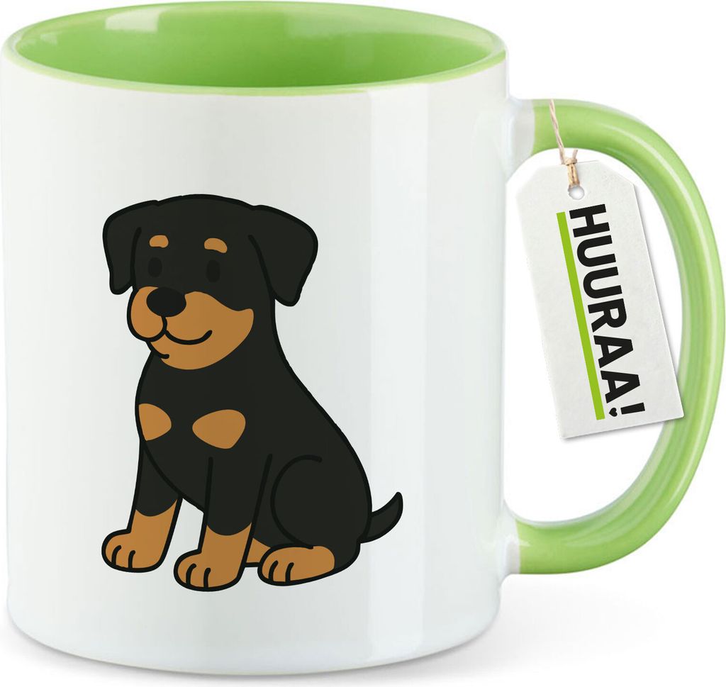 Huuraa Kaffeetasse Rottweiler Rotti Comic 330ml Grün Keramik Kaffeebecher Geschenkidee