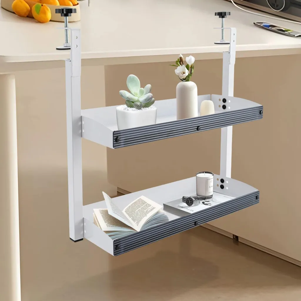 Support de rangement de bureau à fixer sans percer - Double niveau - 4